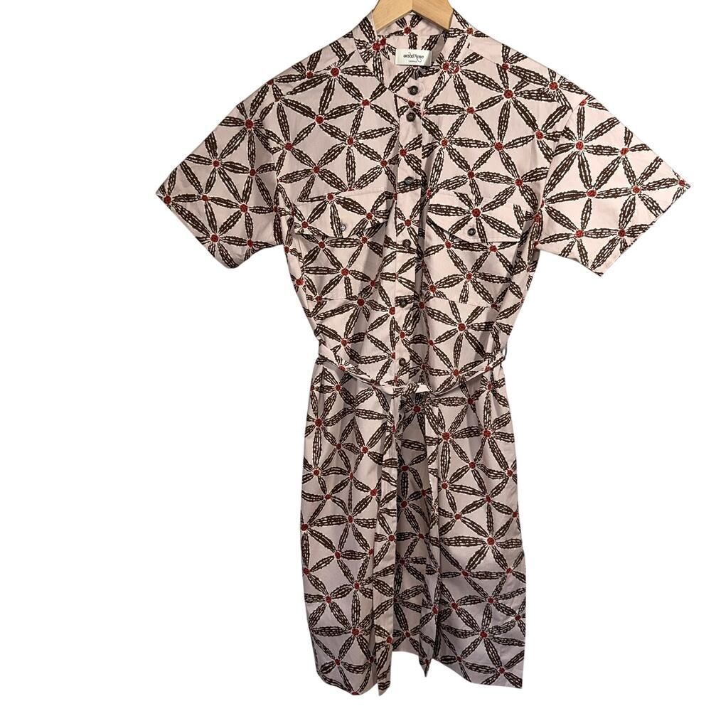 OTTOD'AME CARING Women's Short Sleeve Allover Print Shirt Dress Brown Size 6